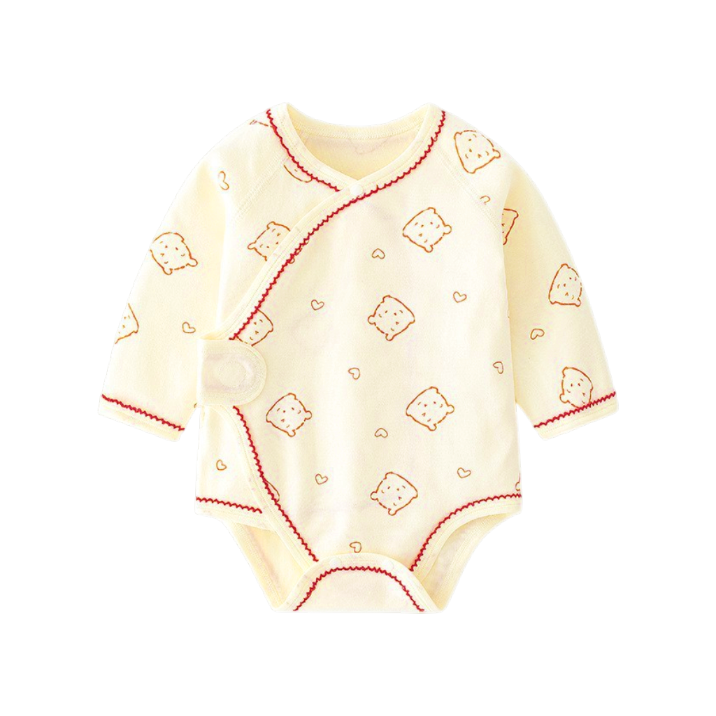 Cream Red Heart Bear Wrap Long-Sleeve Baby Bodysuit