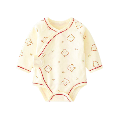 Cream Red Heart Bear Wrap Long-Sleeve Baby Bodysuit