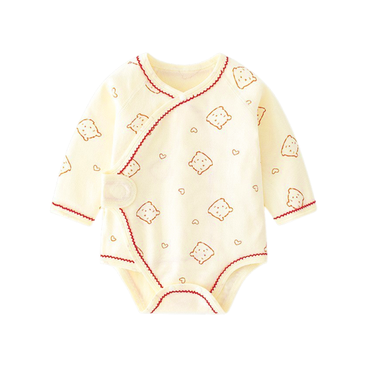 Cream Red Heart Bear Wrap Long-Sleeve Baby Bodysuit