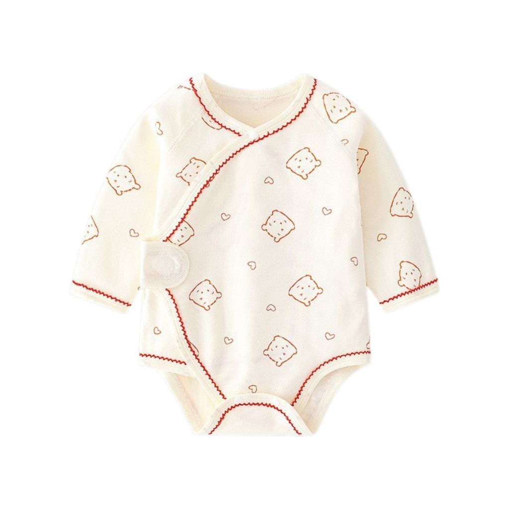 Cream Red Heart Bear Wrap Long-Sleeve Baby Bodysuit