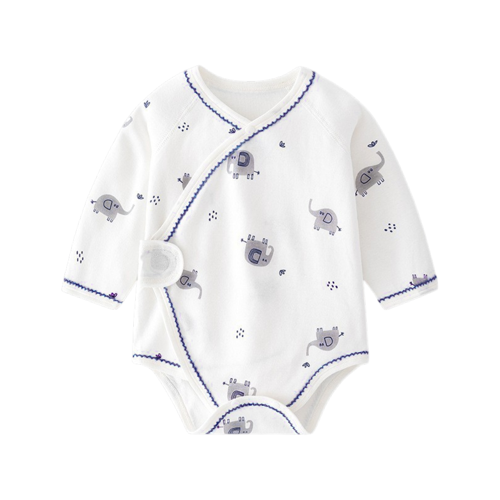 White Elephant Wrap Long-Sleeve Baby Bodysuit