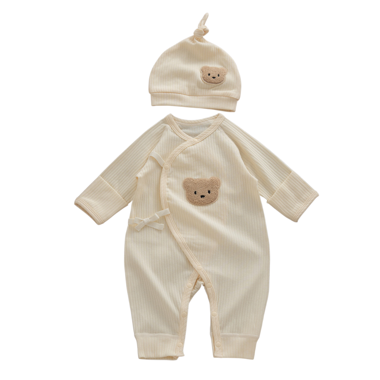 Cream Yellow Bear Baby Bodysuit Set