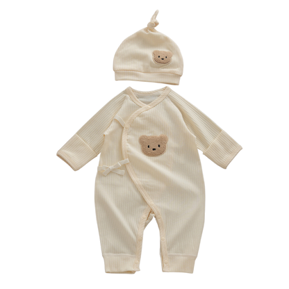 Cream Yellow Bear Baby Bodysuit Set