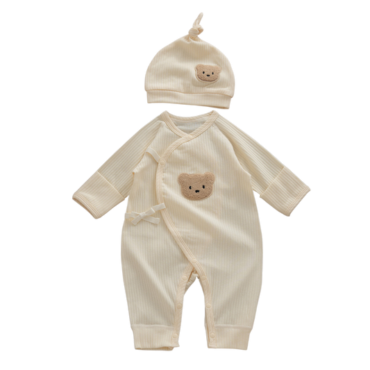 Cream Yellow Bear Baby Bodysuit Set