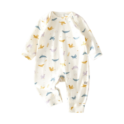 Cream Fairy-Tale Bird Long-Sleeve Baby Romper