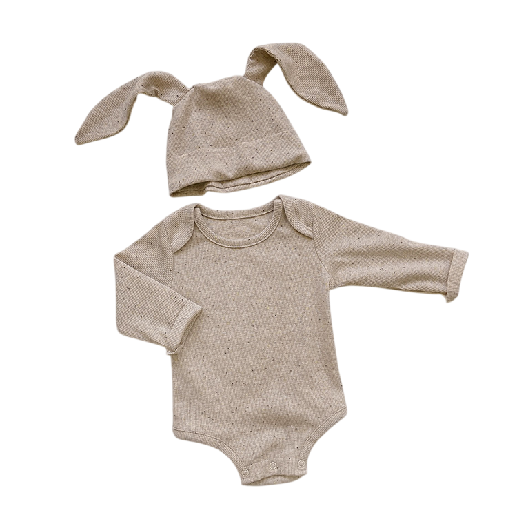 Beige-Cream Cotton Baby Bodysuit Set