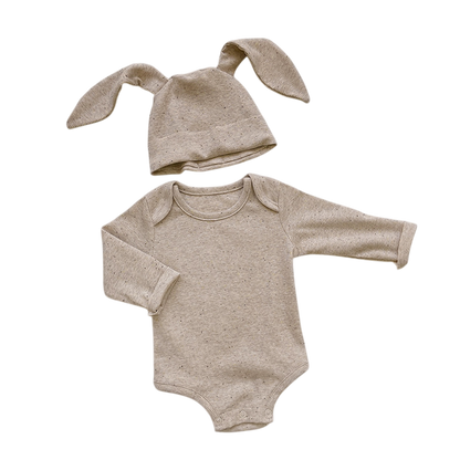 Beige-Cream Cotton Baby Bodysuit Set