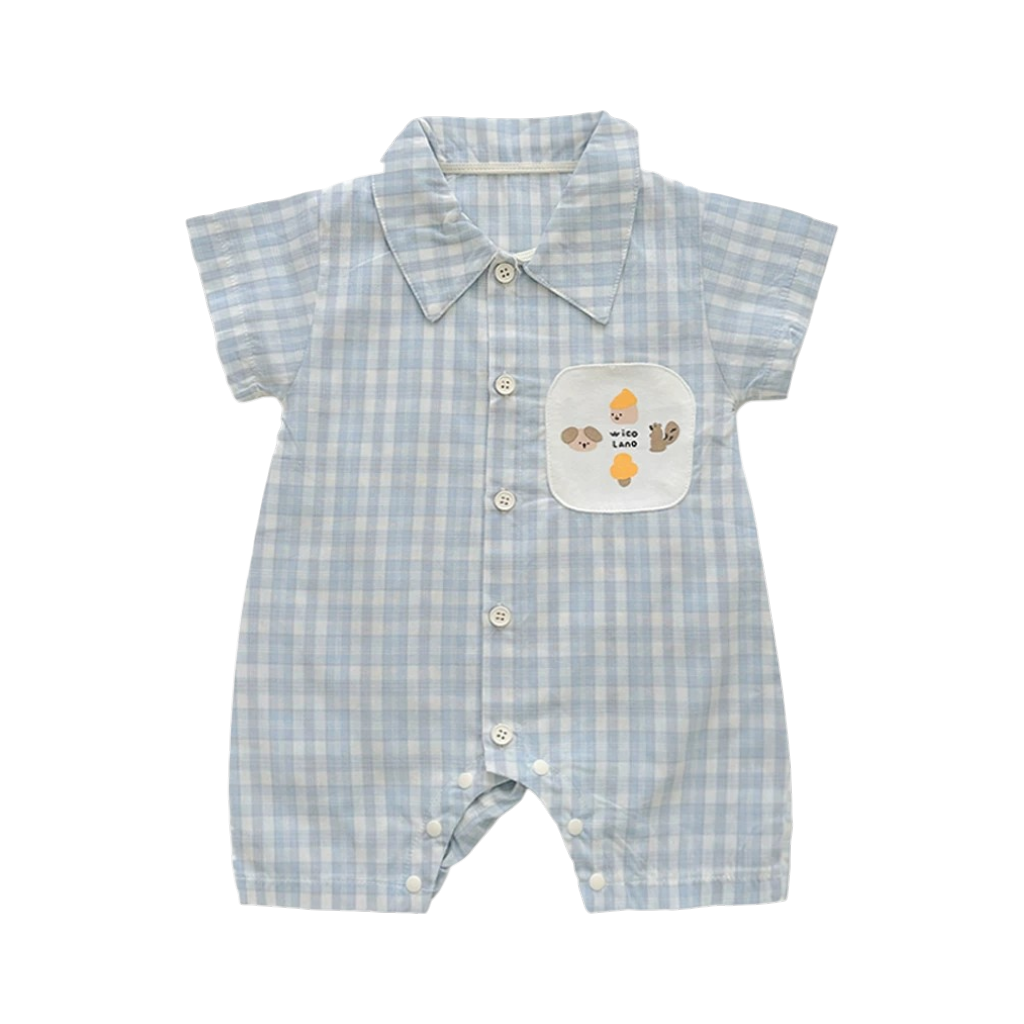 Powder Blue Gingham Short-Sleeve Baby Romper