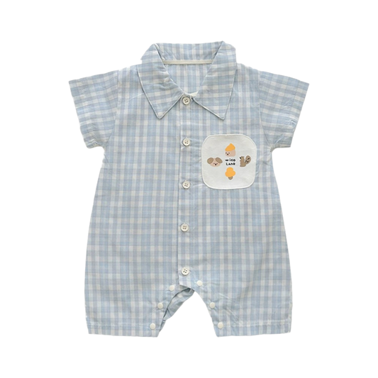Powder Blue Gingham Short-Sleeve Baby Romper