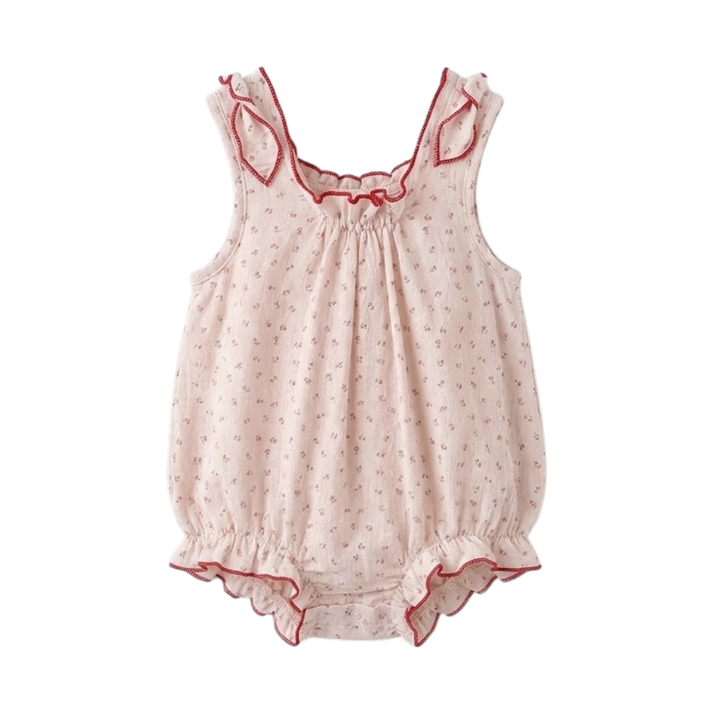 Pink Tiny-Floral Ruffle Sleeveless Baby Bodysuit