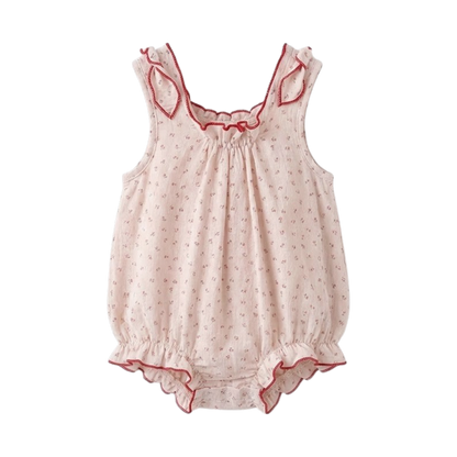 Pink Tiny-Floral Ruffle Sleeveless Baby Bodysuit