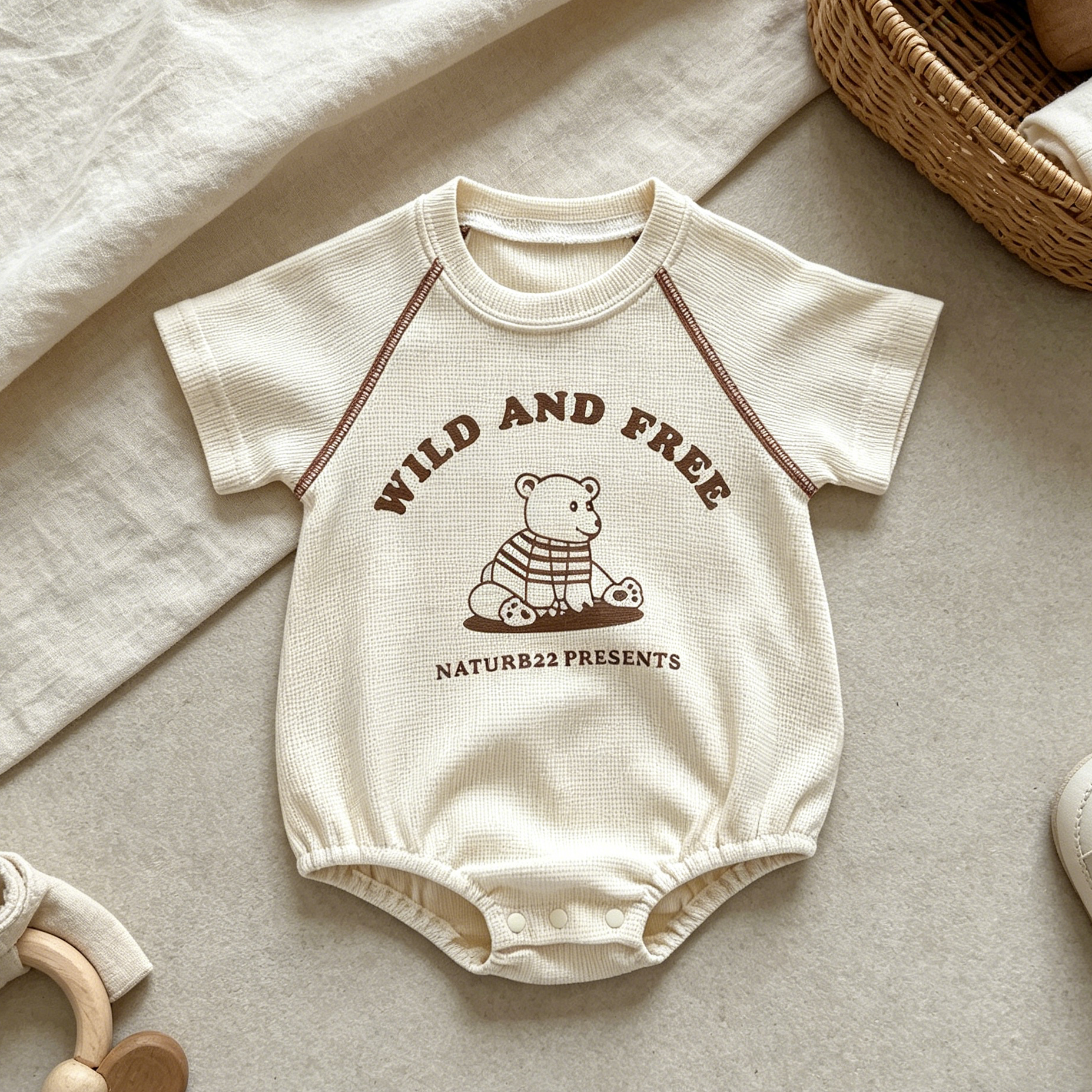 Beige Bear Baby Bodysuit product image
