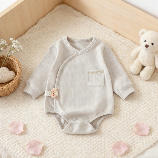 Light Beige Grey Bear Baby Bodysuit