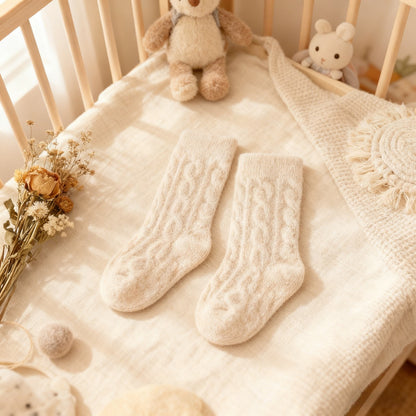 Beige Twisted Winter Baby Socks