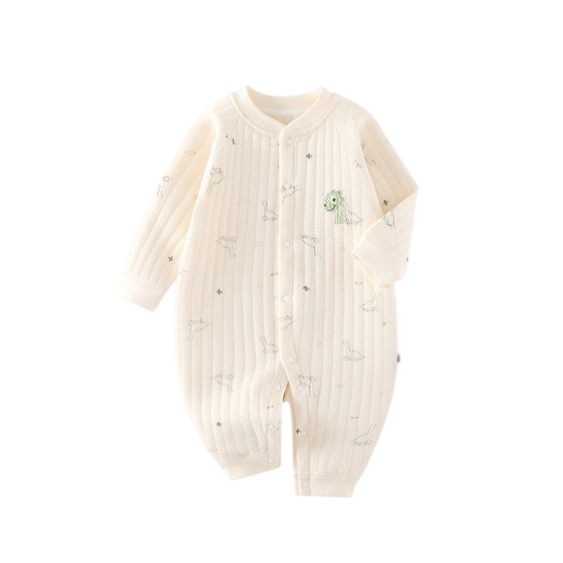 Baby onesie with long sleeves and legs on a white background