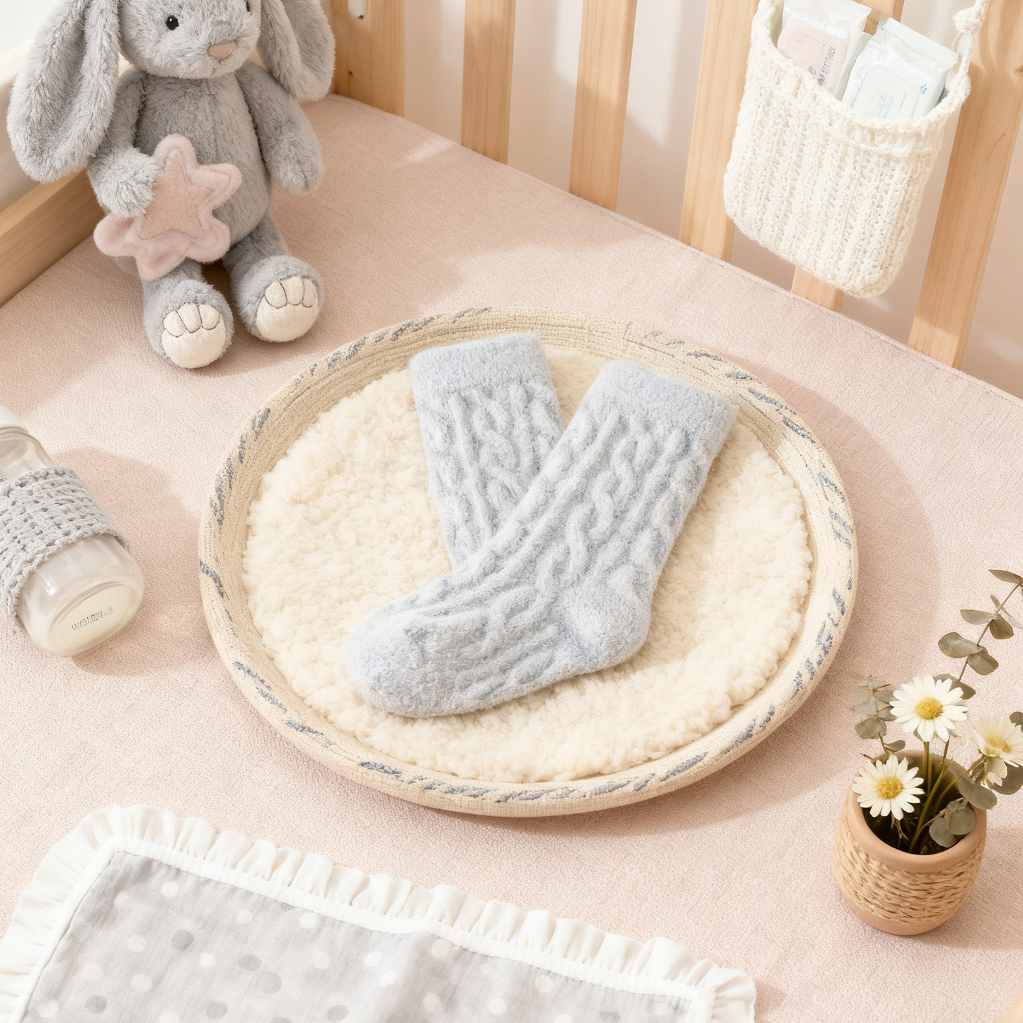 Blue Twisted Winter Baby Socks