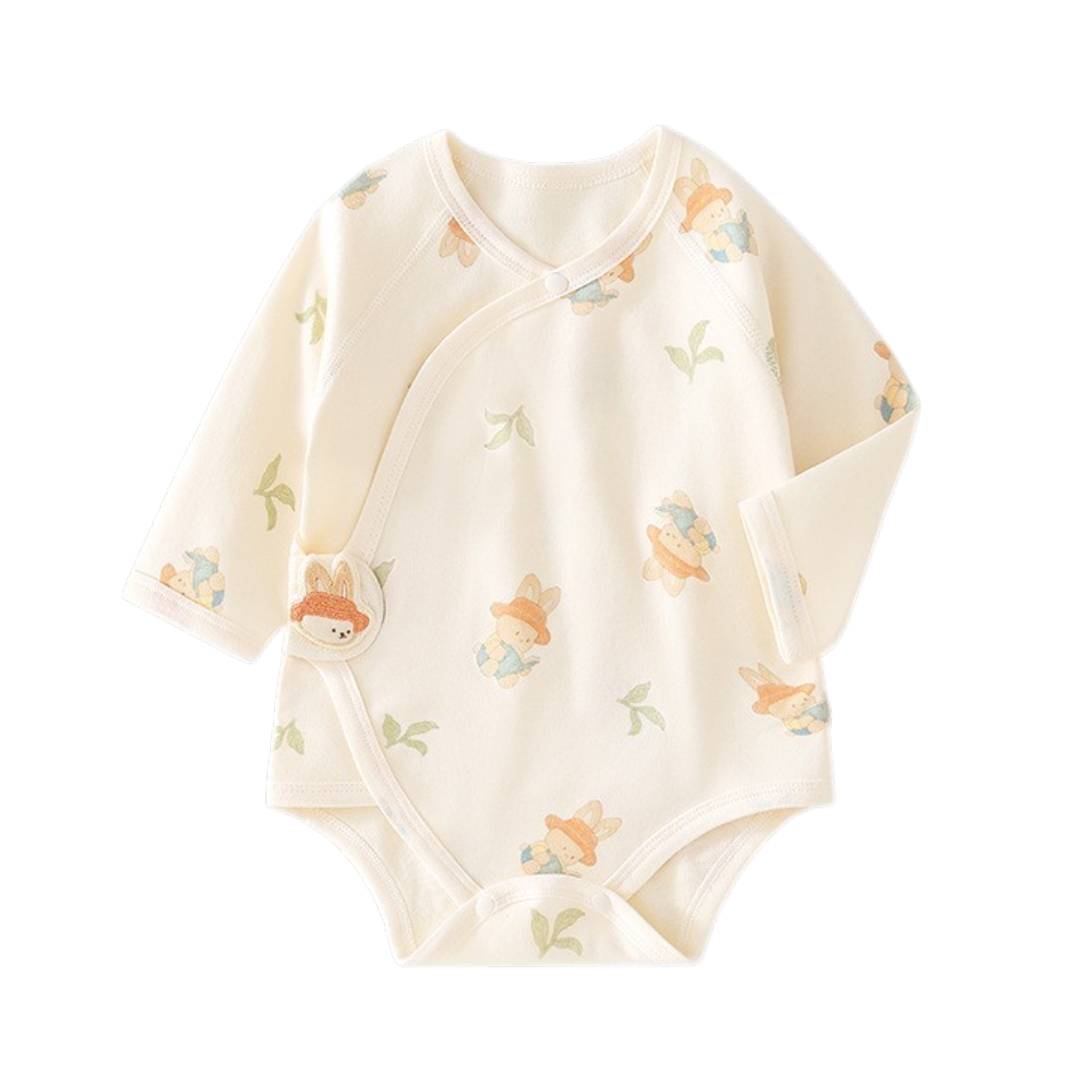 Cream Reading Bunny Wrap Long-Sleeve Baby Bodysuit