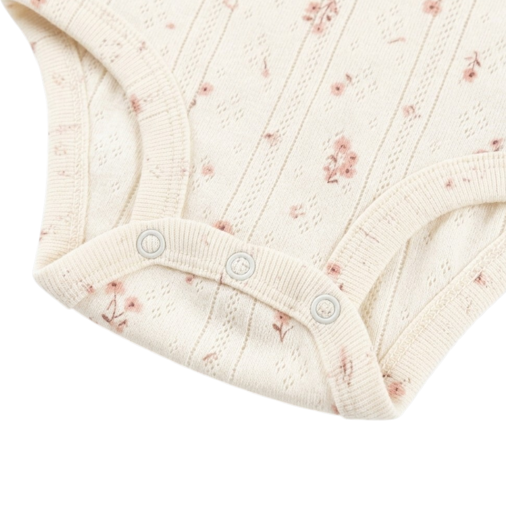 White Pink Floral Jacquard Long-Sleeve Baby Bodysuit