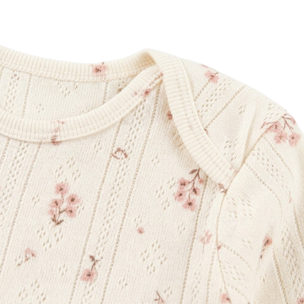 White Pink Floral Jacquard Long-Sleeve Baby Bodysuit
