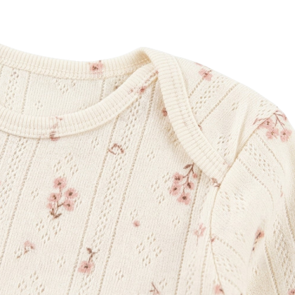 White Pink Floral Jacquard Long-Sleeve Baby Bodysuit