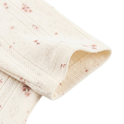 White Pink Floral Jacquard Long-Sleeve Baby Bodysuit