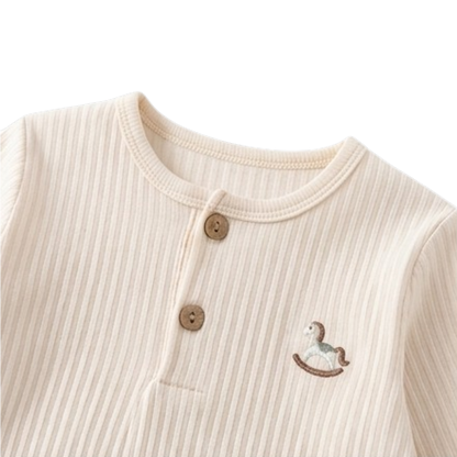 Cream Embroidered Long-Sleeve Baby Bodysuit