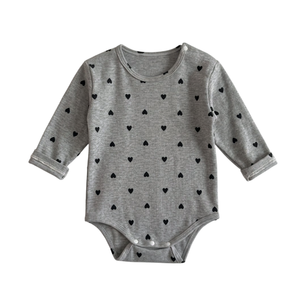 Grey Heart Long-Sleeve Baby Bodysuit
