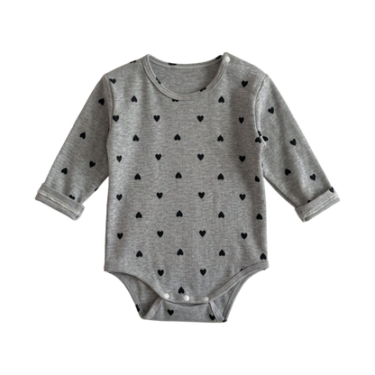 Grey Heart Long-Sleeve Baby Bodysuit