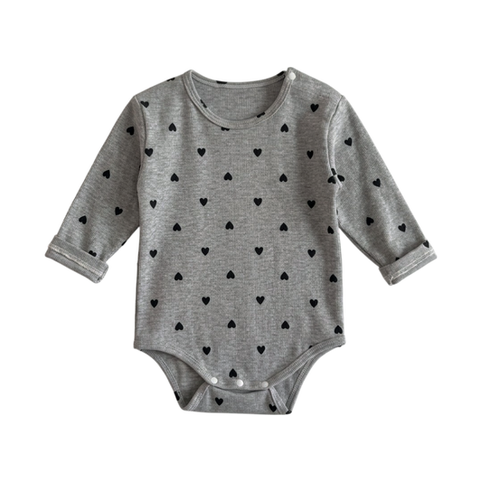 Grey Heart Long-Sleeve Baby Bodysuit