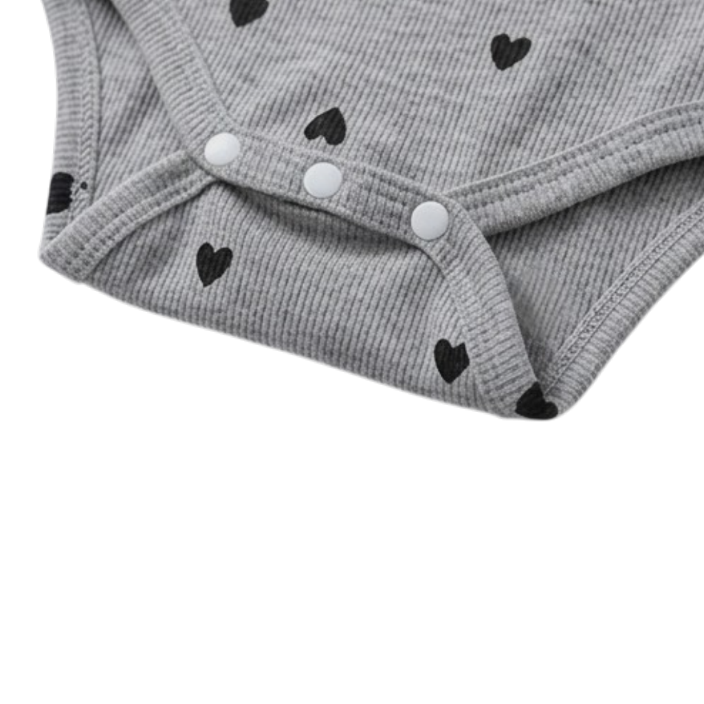 Grey Heart Long-Sleeve Baby Bodysuit