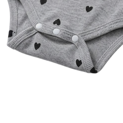 Grey Heart Long-Sleeve Baby Bodysuit