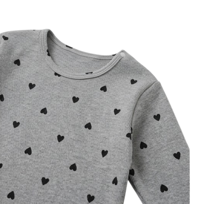 Grey Heart Long-Sleeve Baby Bodysuit