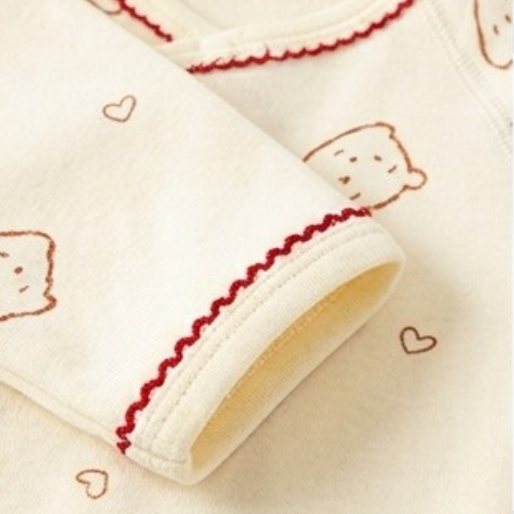 Cream Red Heart Bear Wrap Long-Sleeve Baby Bodysuit