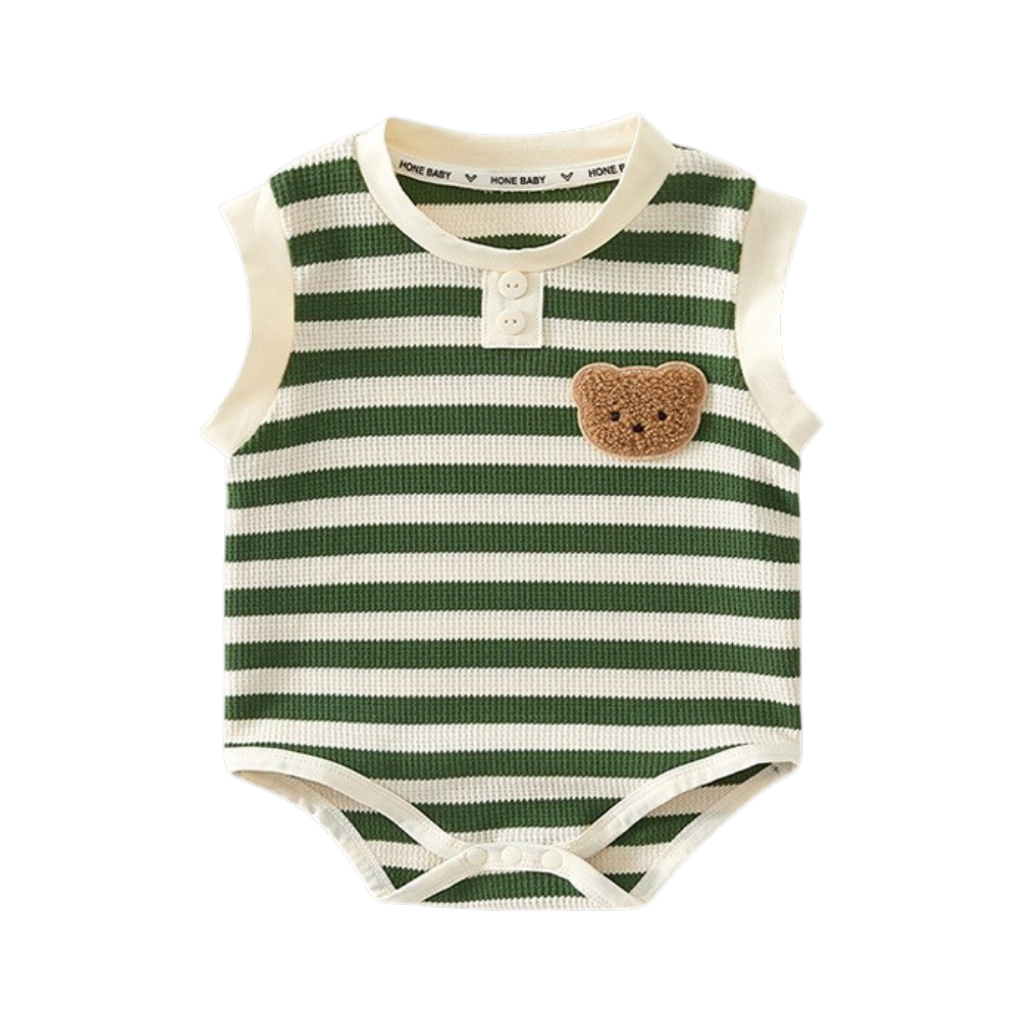 Green Striped Sleeveless Baby Bodysuit