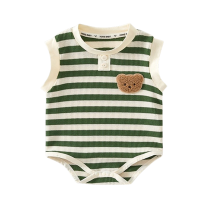Green Striped Sleeveless Baby Bodysuit