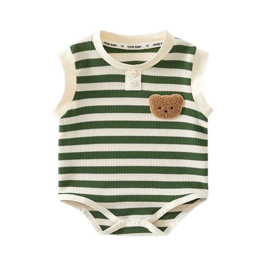 Green Striped Sleeveless Baby Bodysuit