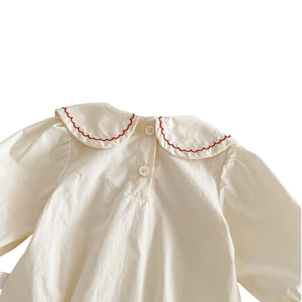 Cream Red-Embroidered Baby Outfit