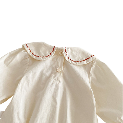 Cream Red-Embroidered Baby Outfit