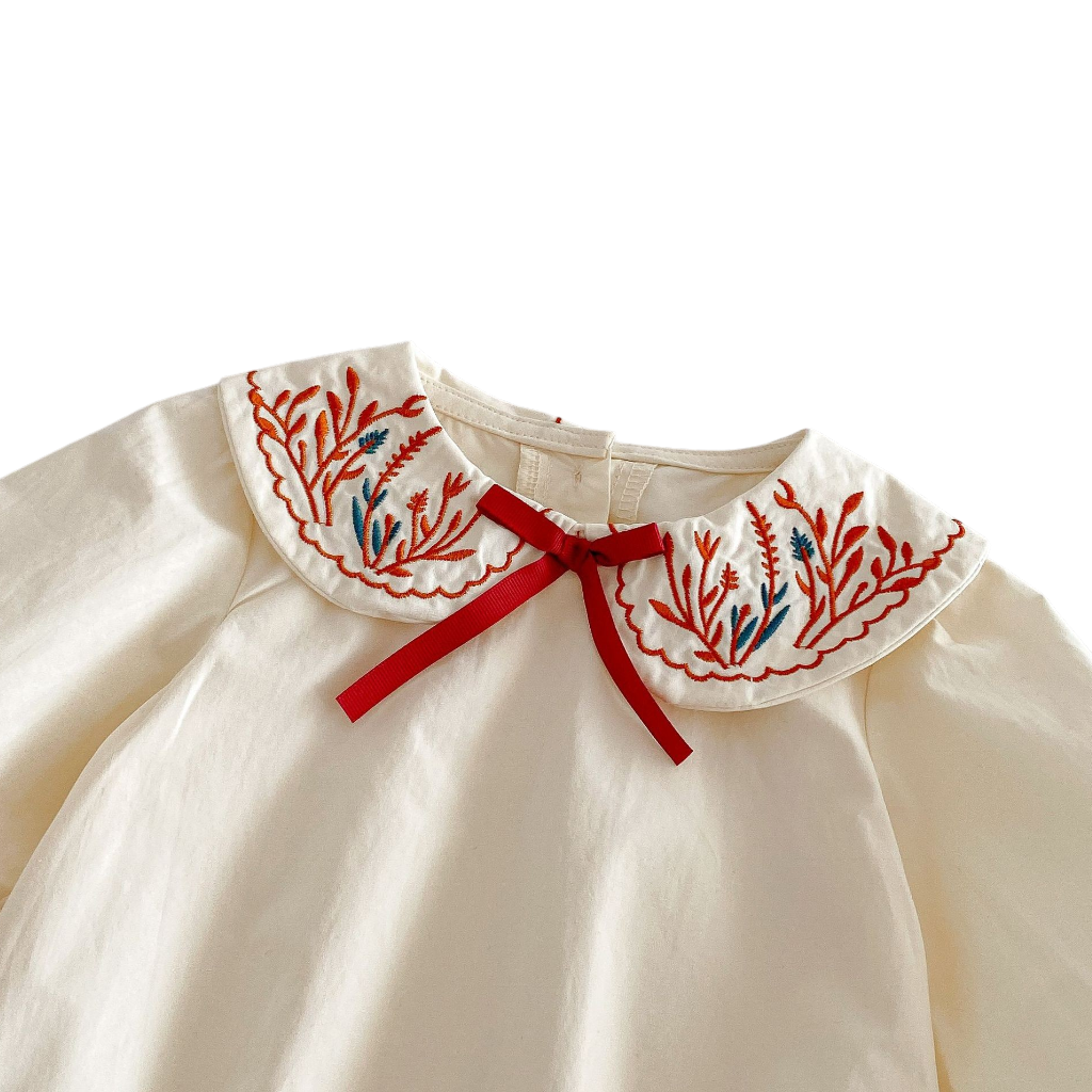 Cream Red-Embroidered Baby Outfit