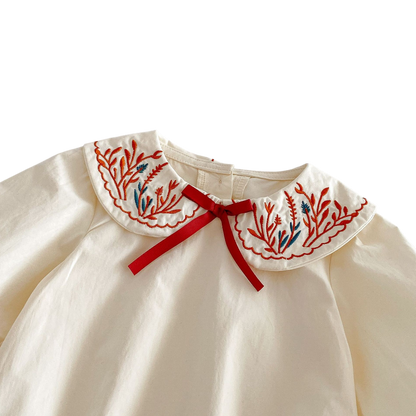 Cream Red-Embroidered Baby Outfit