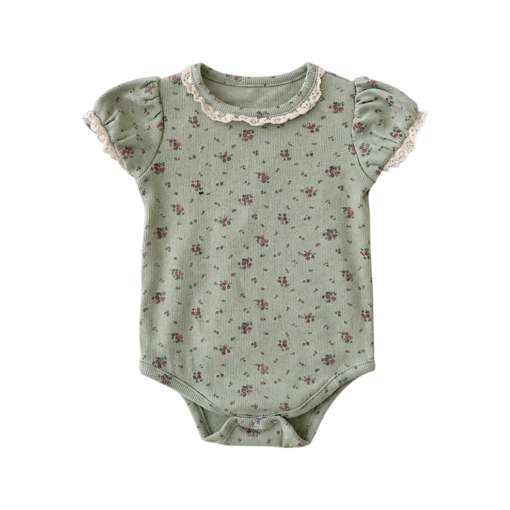 Sage Floral Ruffle Baby Bodysuit