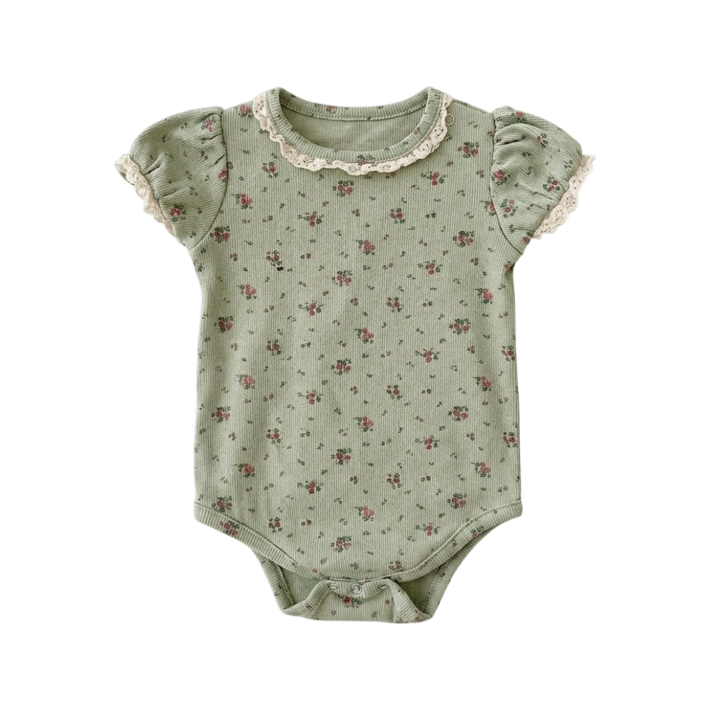 Sage Floral Ruffle Baby Bodysuit