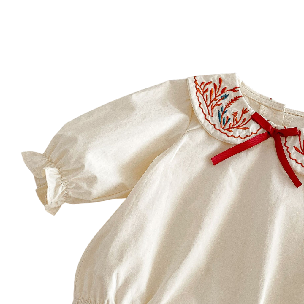 Cream Red-Embroidered Baby Outfit