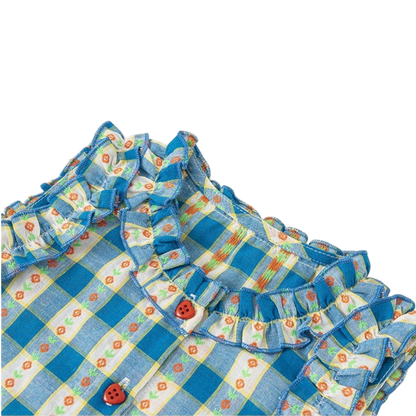 Blue Vintage Gingham Baby Top and Shorts Set