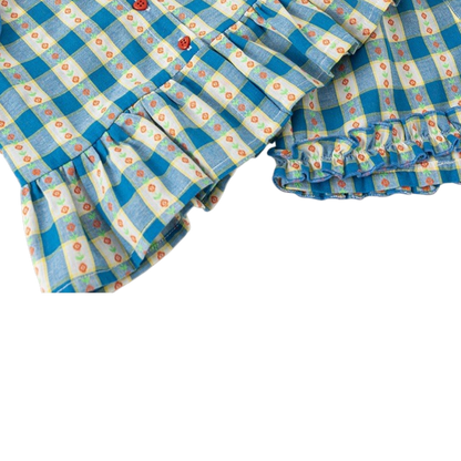 Blue Vintage Gingham Baby Top and Shorts Set