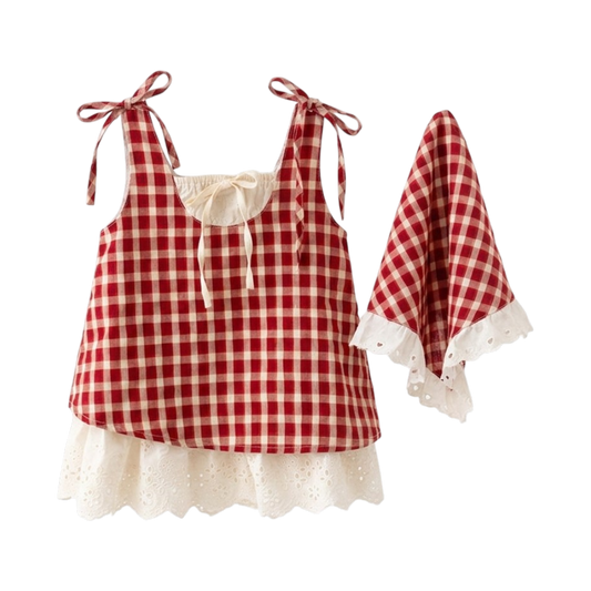 Red Gingham Baby Dress and Headscarf Set