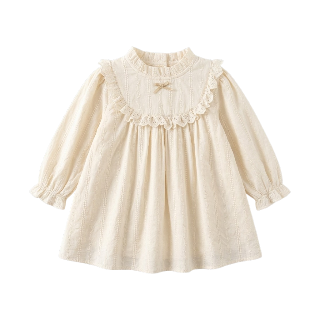 Cream Lace Ruffle-Collar Girls Dress