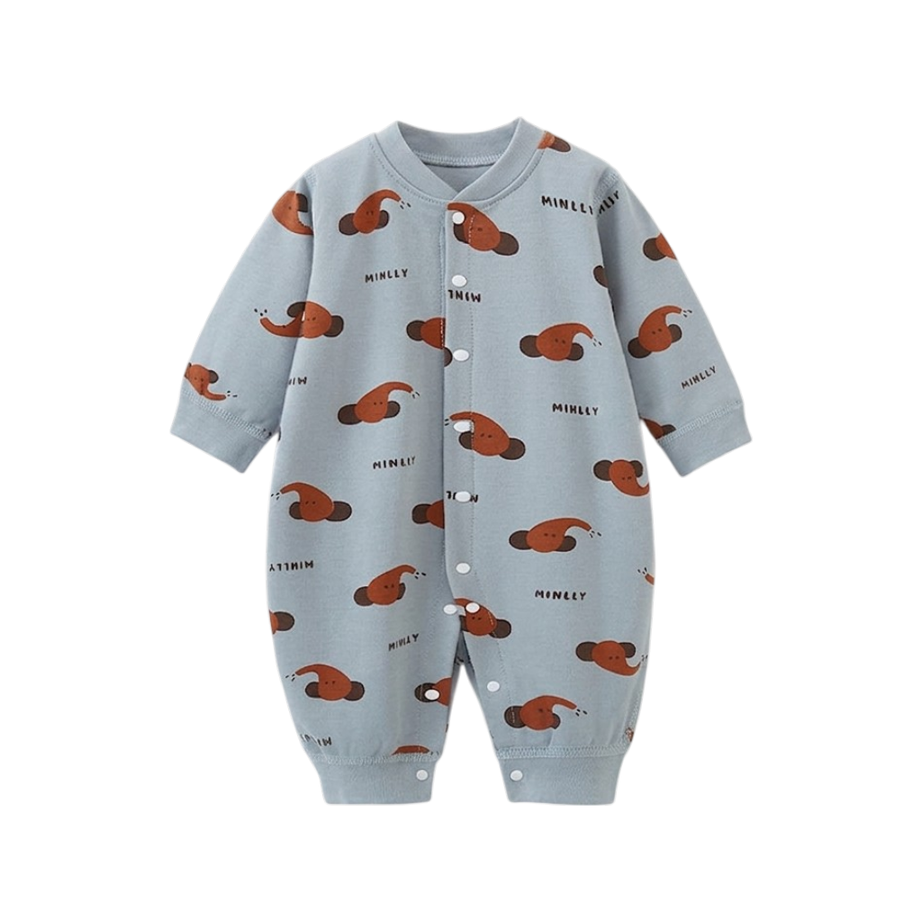 Blue Elephant Long-Sleeve Baby Romper