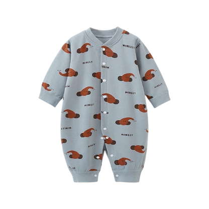 Blue Elephant Long-Sleeve Baby Romper