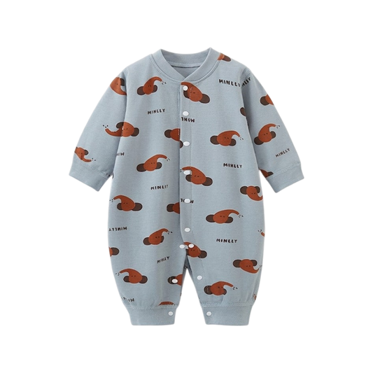 Blue Elephant Long-Sleeve Baby Romper